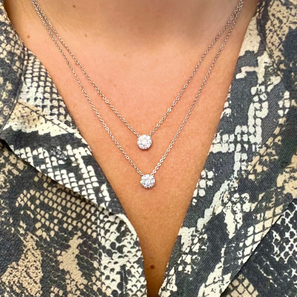 CZ Double layer pendant necklace in silver